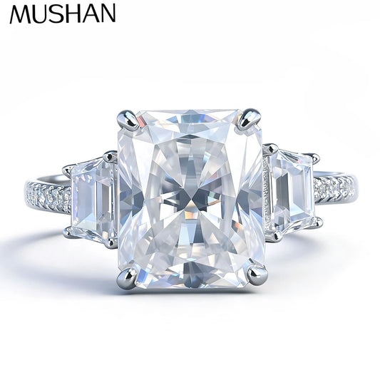 MuShan Luxury Jewelry 925 Sterling Silver Ring VVS Moissanite Solitaire Ring for Fiancee 18K Gold Plated MST Patent Rings