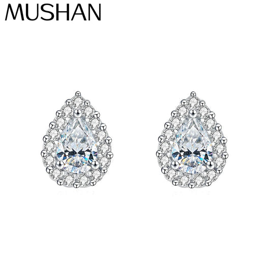 MuShan Brand Jewelry 925 Sterling Silver Ear Hoops Trendy Princess Moissanite Anniversary Gift for Mom Rhodium Plated MST Patent