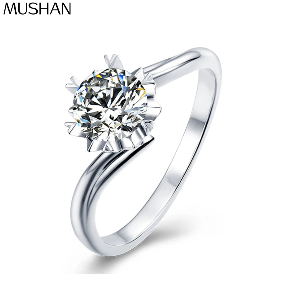 Bague MuShan en argent sterling 925 avec moissanite ronde, bague minimaliste pour elle, plaquée or 18 carats, bague brevetée MST
