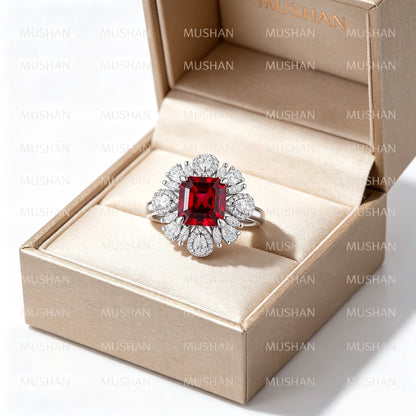 MUSHAN Custom Jewelry 925 Sterling Silver Ring Lab Red Ruby Cushion Engagement Wedding for Women 18K Gold Plated Classic Rings