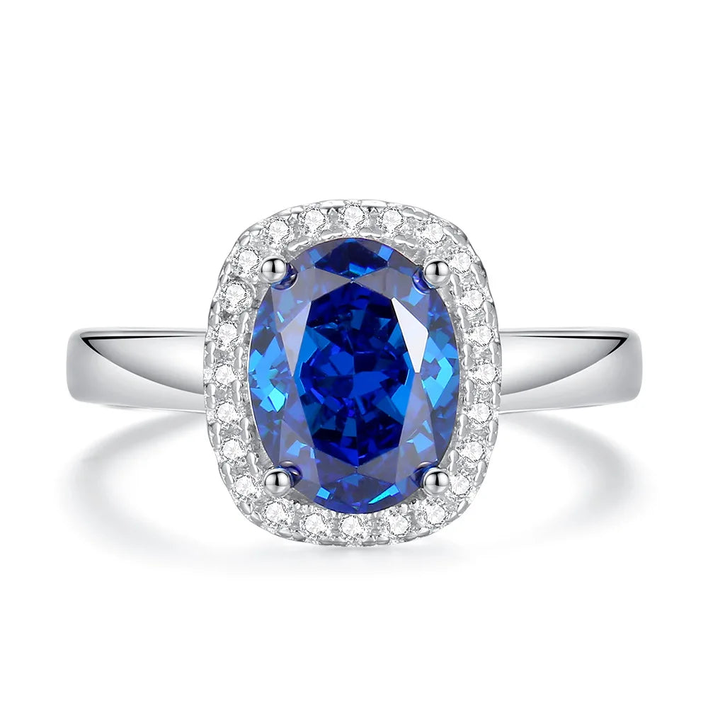 MuShan Luxury Jewelry Real 925 Sterling Silver Ring Band For Women High Carbon Diamond Blue Gemstones Rings s925 Fine Jewelry