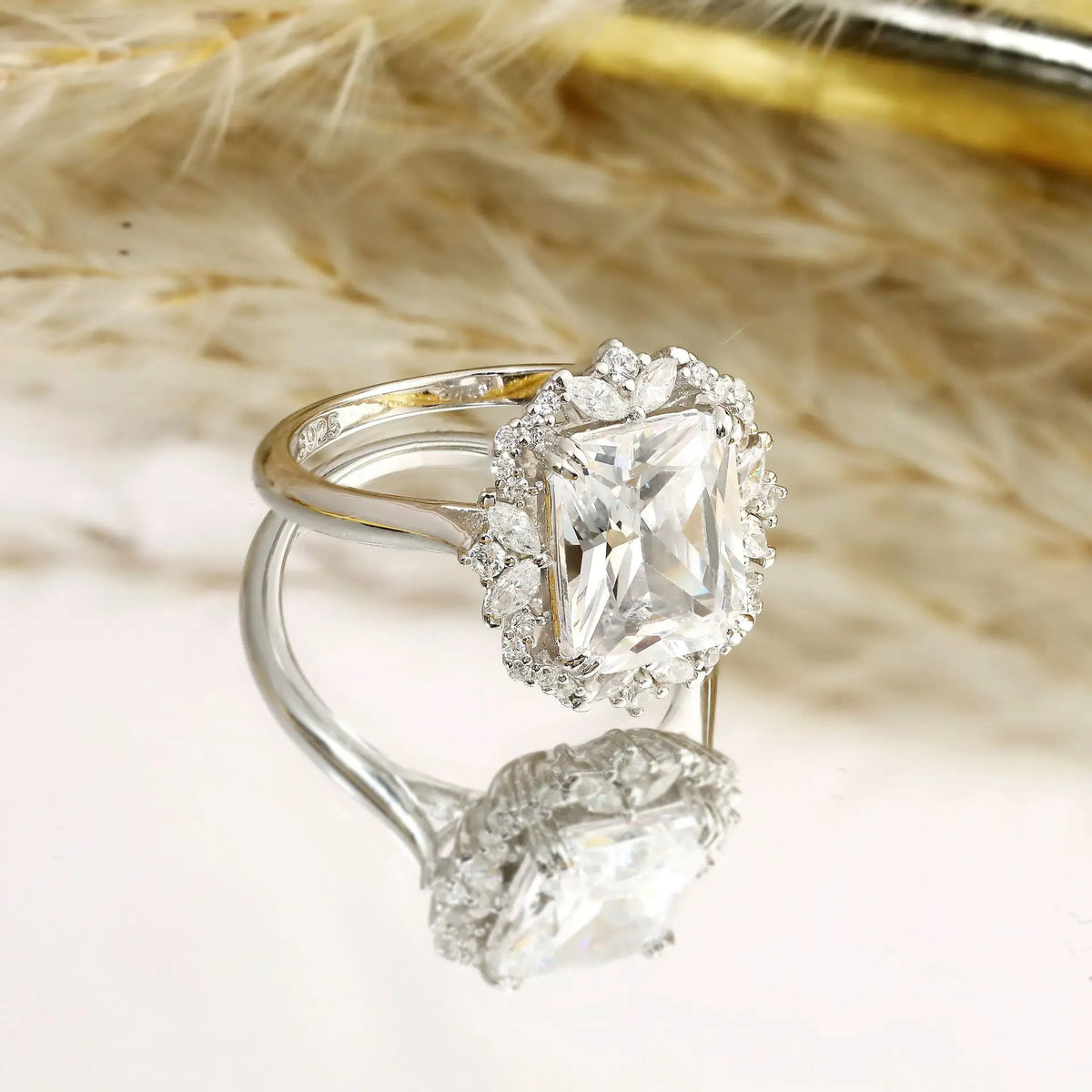 Anillo de plata de ley 925 de la marca MuShan, con circonita cúbica 5A en talla marquesa, romántico para chicas, chapado en oro de 18 quilates, joyería fina.