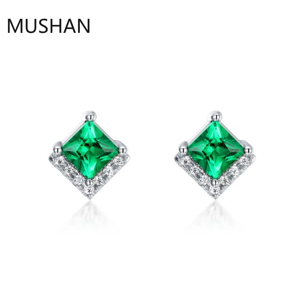MUSHAN Luxury Jewelry S 925 Sterling Silver Stud Earrings Women GRC Certificated Lab Grown Emerald Earrings Stud Ear Pin Jewelry