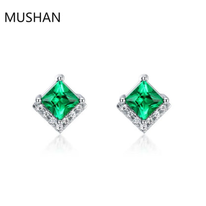 MUSHAN Luxury Jewelry S 925 Sterling Silver Stud Earrings Women GRC Certificated Lab Grown Emerald Earrings Stud Ear Pin Jewelry