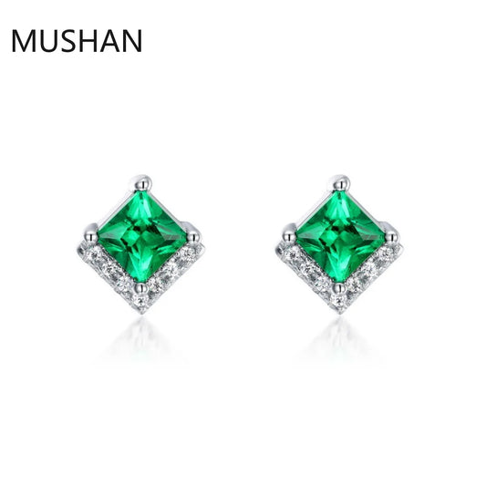 MUSHAN Luxury Jewelry S 925 Sterling Silver Stud Earrings Women GRC Certificated Lab Grown Emerald Earrings Stud Ear Pin Jewelry
