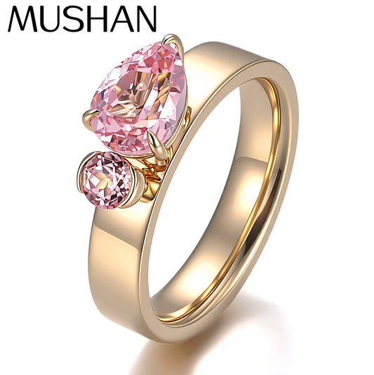 MUSHAN Bespoke Jewelry 6*8mm Lab Grown Pink Gems Ring Band Platinum PT950 10K 14K 18K Gold Jewelry For Women Party Wedding Rings