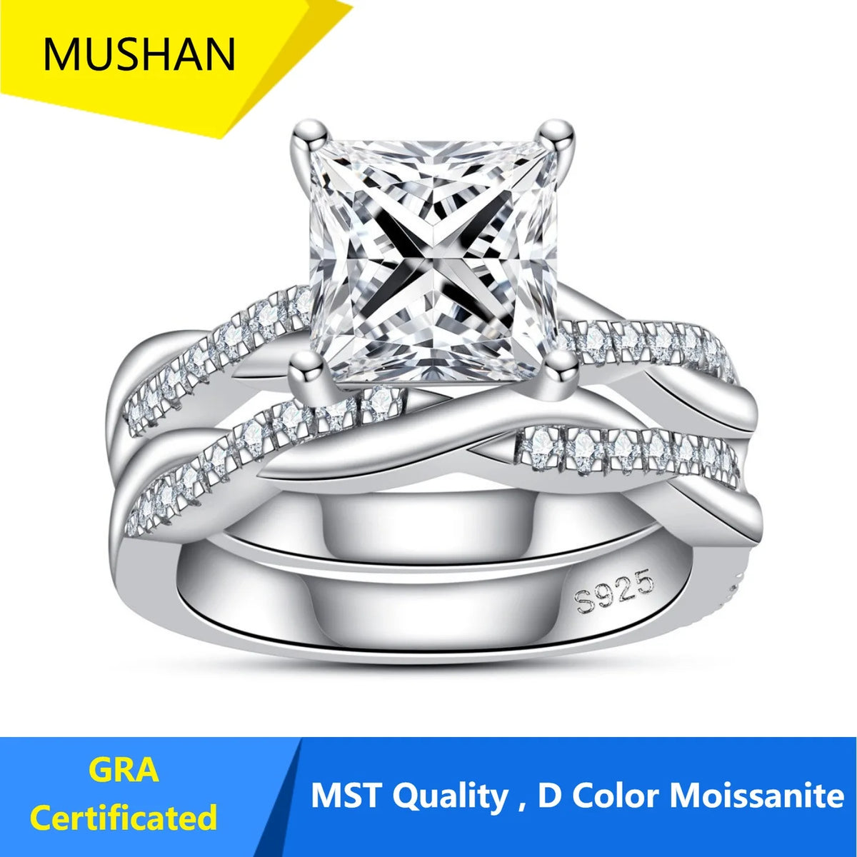 MUHAN Luxury Jewelry  925 Sterling Silver Ring Wedding Band  Women GRA Certificate Moissanite Diamond Rings D Color Fine Jewelry