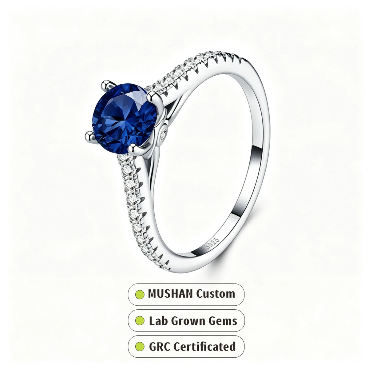 MUSHAN Custom Jewelry 1ct Lab Grown Gemstones Ruby Emerald Sapphire Rings Jewelry 925 Sterling Silver Women Ring
