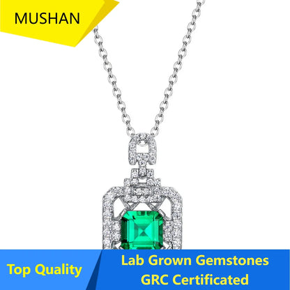 MUSHAN Luxury Jewelry 925 Sterling Silver Chain Pendant Necklace Lab Grown Emerald Ruby Gemstones Necklaces Pendants GRC Jewelry