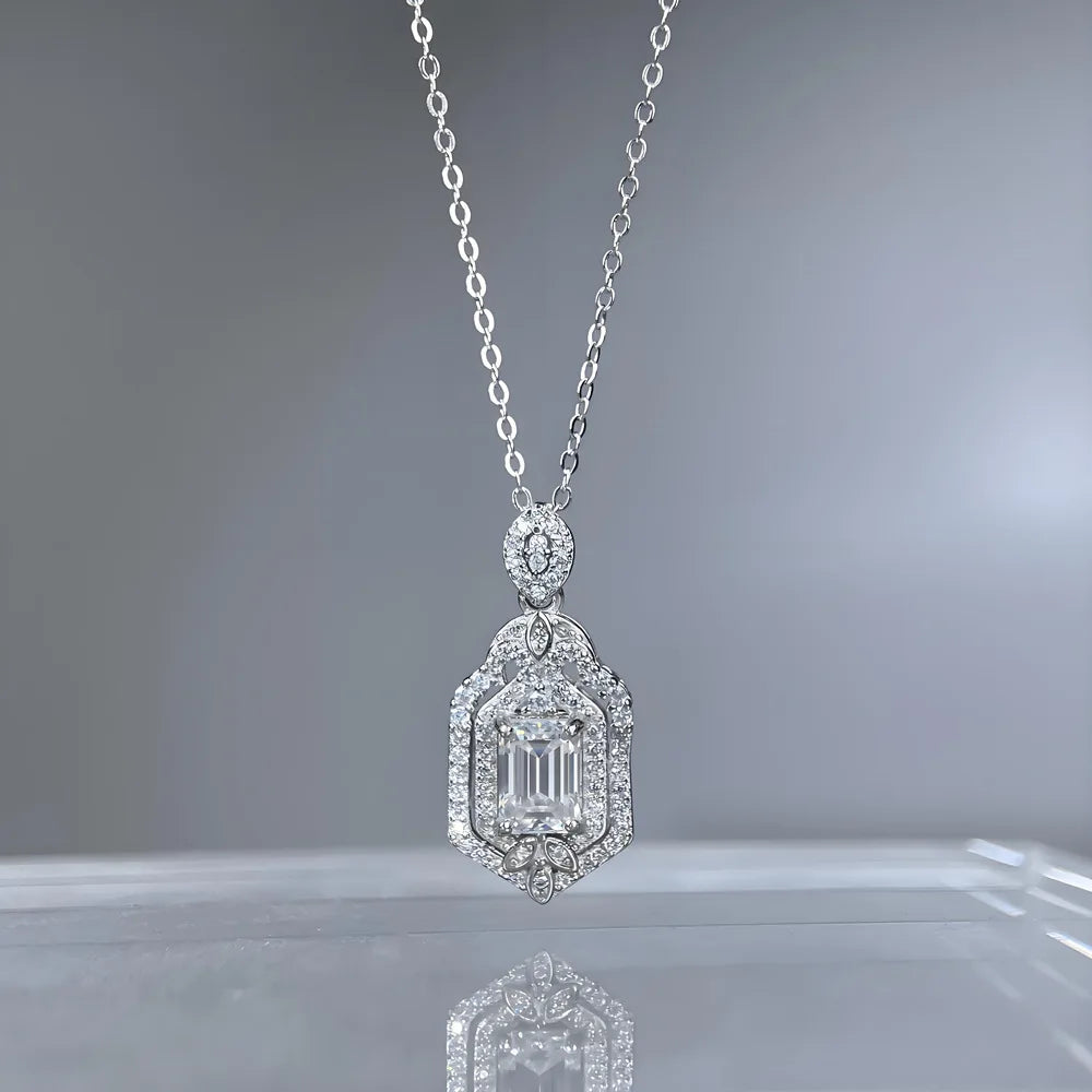 MuShan Jewelry 925 Sterling Silver Choker Necklace GRA 5x7 Moissanite Diamond Chain Necklaces Pendant For Women Wedding Jewelry