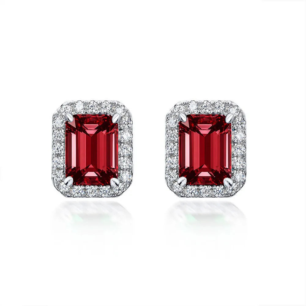 MuShan Jewelry 925 Sterling Silver Stud Earrings CMA Certificate HCD Gemstones Emerald Ruby Women Wedding Anniversary Earrings
