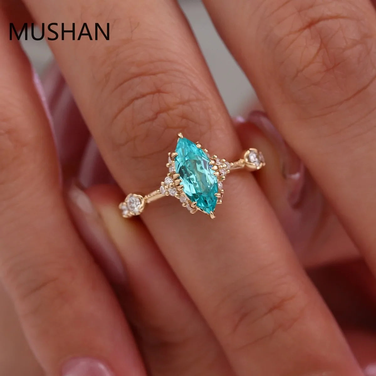 Anillo de compromiso MUSHAN de lujo personalizado en oro de 14K o 18K con moissanita, diamantes de laboratorio y gemas para mujer