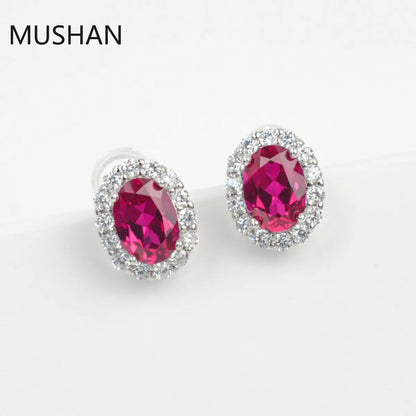 MUSHAN Luxury Jewelry S 925 Sterling Silver Stud Earrings Women GRC Certificated Lab Grown Emerald Earrings Stud Ear Pin Jewelry