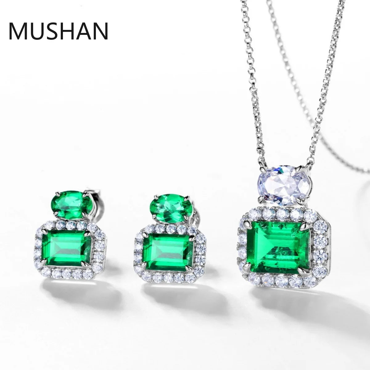 MUSHAN Bijoux de luxe, boucles d'oreilles puces pour femmes en argent sterling 925, boucles d'oreilles avec émeraude de synthèse certifiées GRC