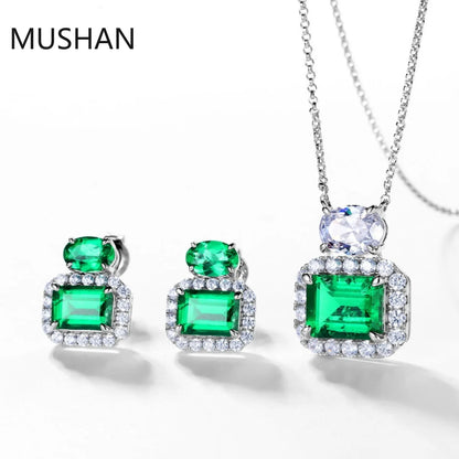 MUSHAN Bijoux de luxe, boucles d'oreilles puces pour femmes en argent sterling 925, boucles d'oreilles avec émeraude de synthèse certifiées GRC