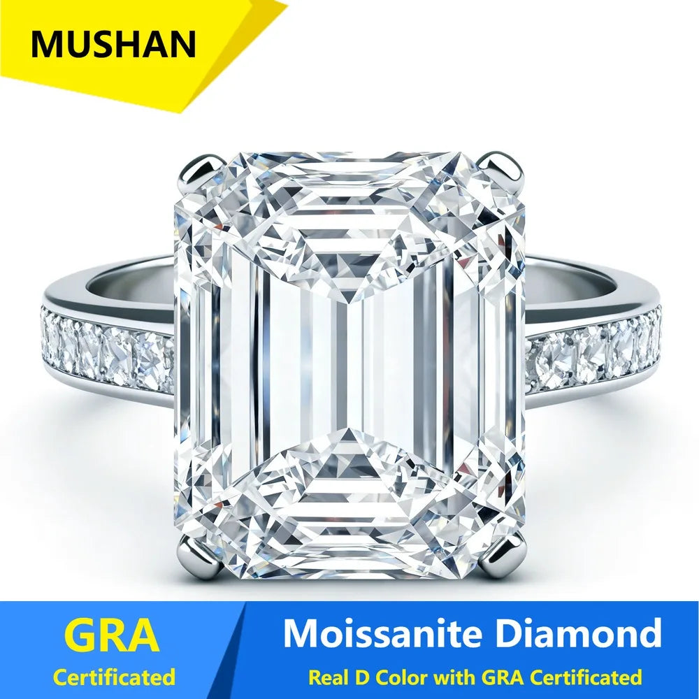 Bague MUSHAN Luxury Jewelry en argent sterling 925 pour femme, diamant moissanite émeraude certifié GRA, couleur D, joaillerie fine