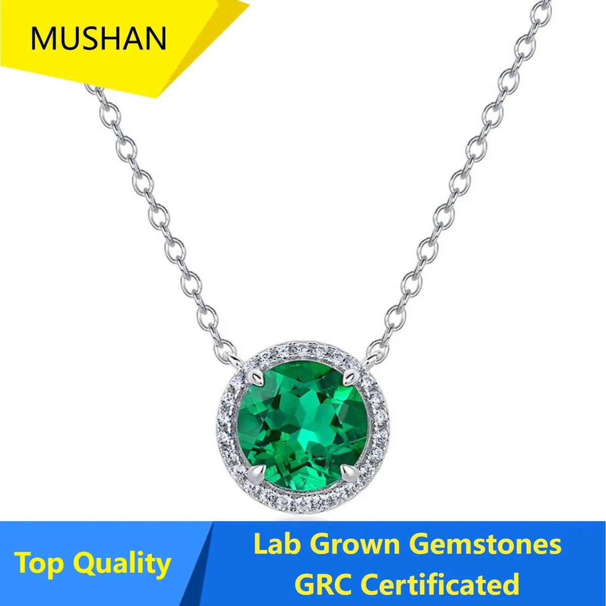 MUSHAN Luxury Jewelry 925 Sterling Silver Chain Pendant Necklace Lab Grown Emerald Ruby Gemstones Necklaces Pendants GRC Jewelry