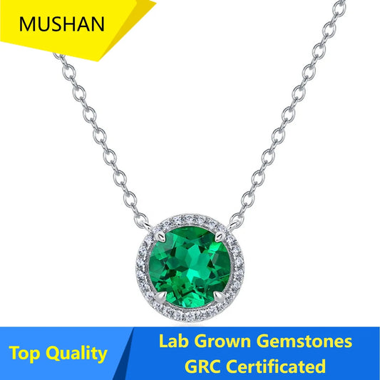 MUSHAN Luxury Jewelry 925 Sterling Silver Chain Pendant Necklace Lab Grown Emerald Ruby Gemstones Necklaces Pendants GRC Jewelry