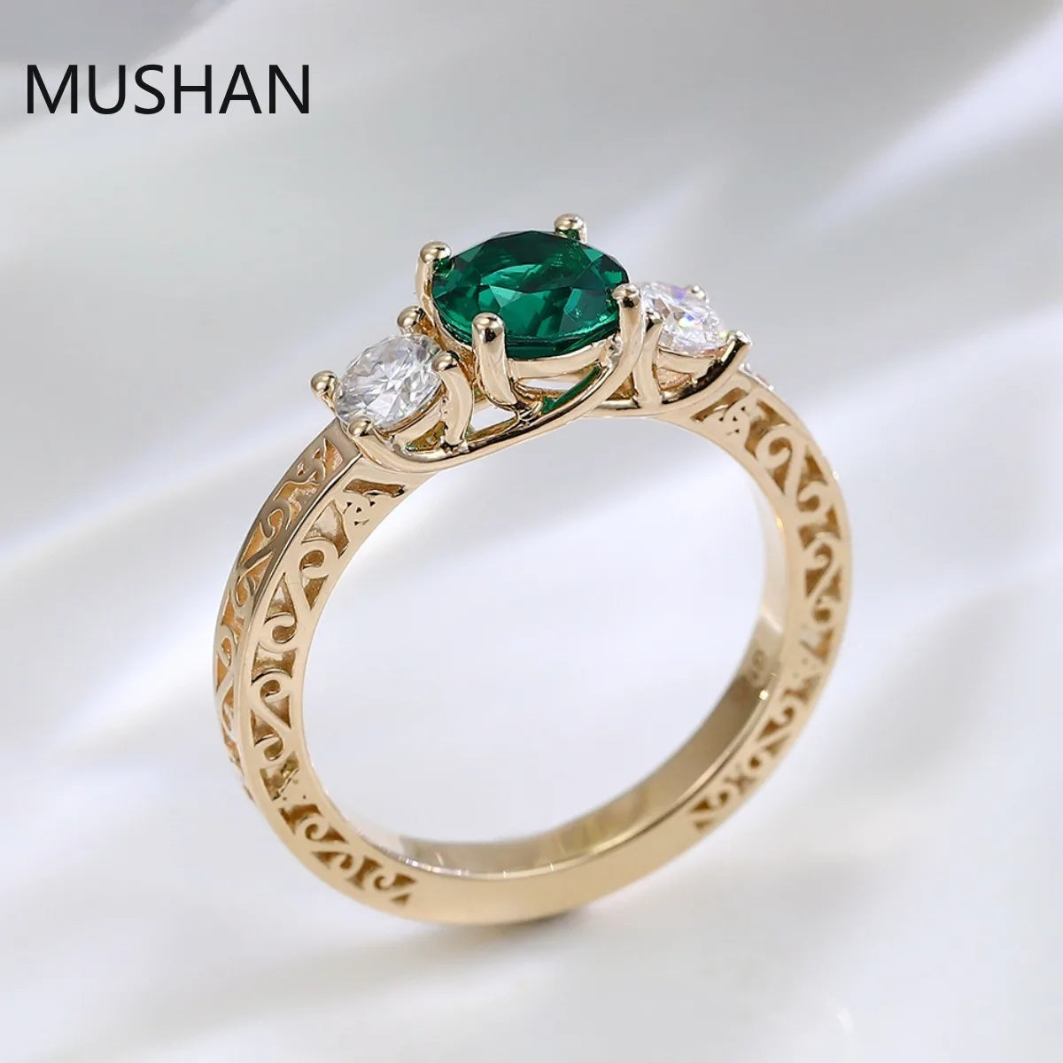 MUSHAN Luxury Custom 1ct Lab Grown Emerald Rings Band 14K 18K Gold Jewelry IGI Certificate Diamond Women Gifts Wedding Ring