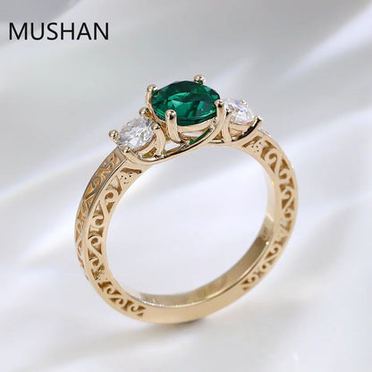 MUSHAN Luxury Custom 1ct Lab Grown Emerald Rings Band 14K 18K Gold Jewelry IGI Certificate Diamond Women Gifts Wedding Ring