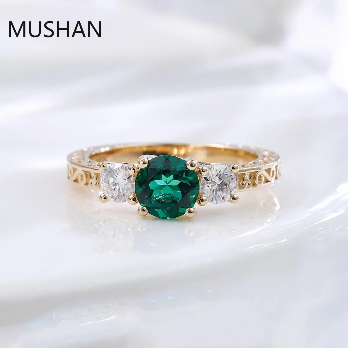 MUSHAN Luxury Custom 1ct Lab Grown Emerald Rings Band 14K 18K Gold Jewelry IGI Certificate Diamond Women Gifts Wedding Ring