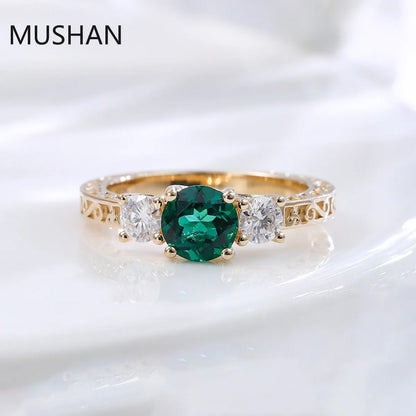 MUSHAN Luxury Custom 1ct Lab Grown Emerald Rings Band 14K 18K Gold Jewelry IGI Certificate Diamond Women Gifts Wedding Ring