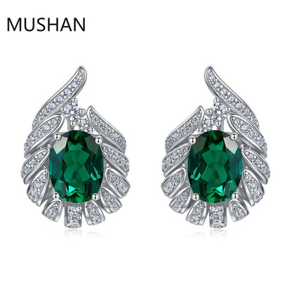 MUSHAN Bijoux de luxe Boucles d'oreilles clous en argent sterling 925 pour femmes, boucles d'oreilles à tige avec émeraude de laboratoire certifiée GRC