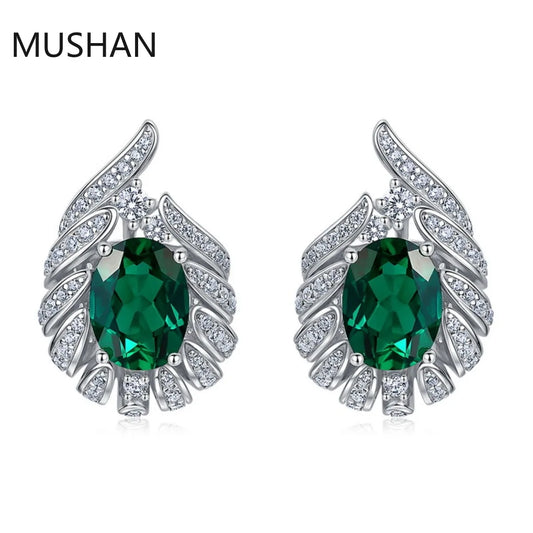 MUSHAN Luxury Jewelry S 925 Sterling Silver Stud Earrings Women GRC Certificated Lab Grown Emerald Earrings Stud Ear Pin Jewelry