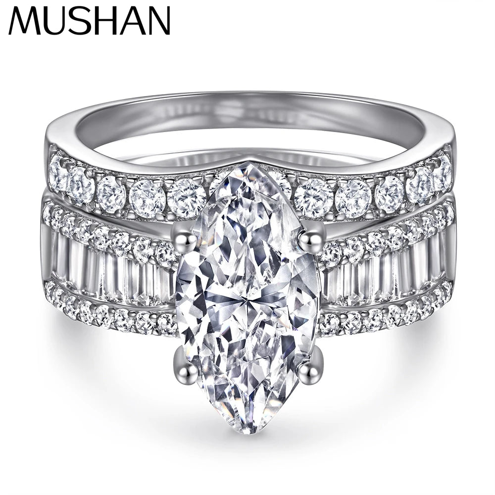 MuShan Jewelry 925 Sterling Silver Ring Wedding Band High Carbon Diamond Party Cocktail Cocktail Party Women Rings Fine Jewelry