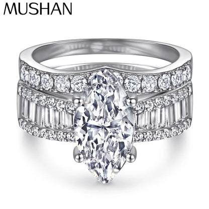 MuShan Jewelry 925 Sterling Silver Ring Wedding Band High Carbon Diamond Party Cocktail Cocktail Party Women Rings Fine Jewelry