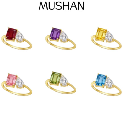MUSHAN Custom Jewelry 925 Sterling Silver Ring Lab Red Sapphire Heart Bridal Ring for Women 18K Gold Plated GRC Bridal Rings