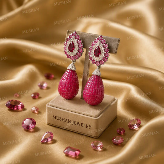 MuShan Luxury Jewelry 925 Sterling Silver Water Drop Earrings Women Lab Grown Ruby Gemstones Stud Earrings s925 Fine Jewelry