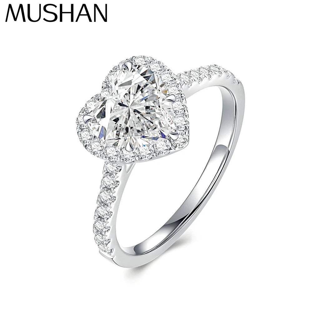 MuShan Designer Jewelry 925 Sterling Silver Ring Round Moissanite Statement Ring for Partner 18K Gold Plated MST Patent Rings