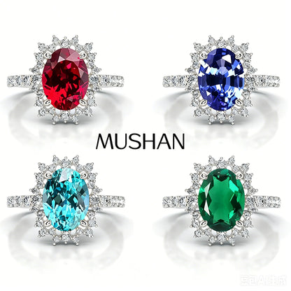 MUSHAN Bespoke Luxury Jewelry 925 Sterling Silver Ring Band Lab Grown Sapphire Ruby Emerald Ring for Women 18K Gold Plated Rings