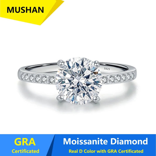 MUSHAN Luxury Jewelry 925 Sterling Silver Ring Band Women GRA Certificated Moissanite Diamond Emerald D Color Rings Fine Jewelry