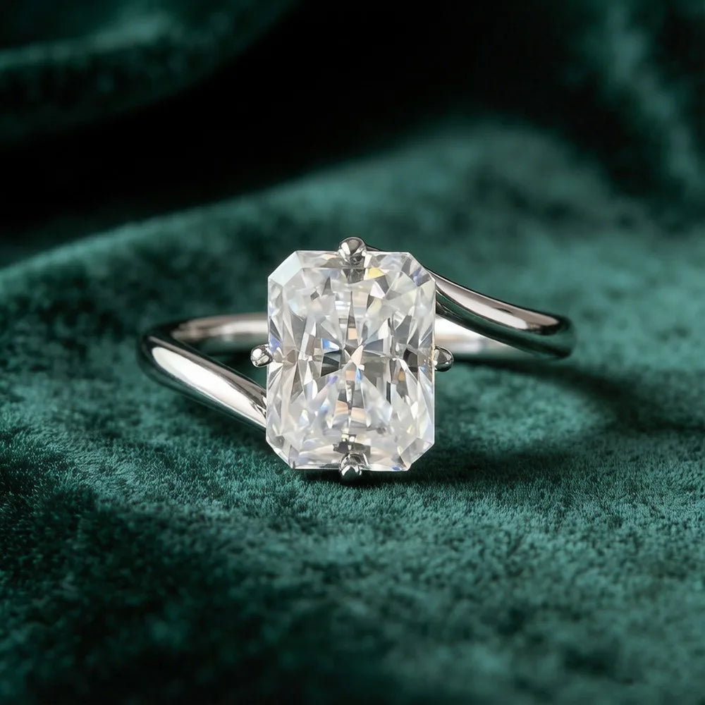 Anillo de joyería de lujo MUSHAN de plata de ley 925 para mujer, anillo de diamantes de moissanita con certificado GRA, esmeralda, color D, joyería fina