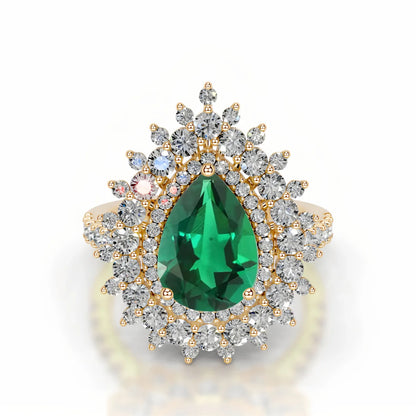 MUSHAN Custom Jewelry 925 Sterling Silver Ring Lab Red Green Emerald Round Engagement Ring for Women 18K Gold Plated Rings
