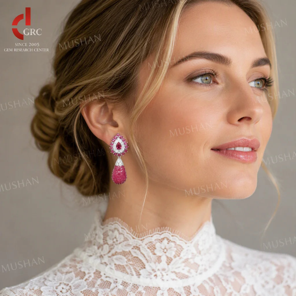 MuShan Luxury Jewelry 925 Sterling Silver Water Drop Earrings Women Lab Grown Ruby Gemstones Stud Earrings s925 Fine Jewelry