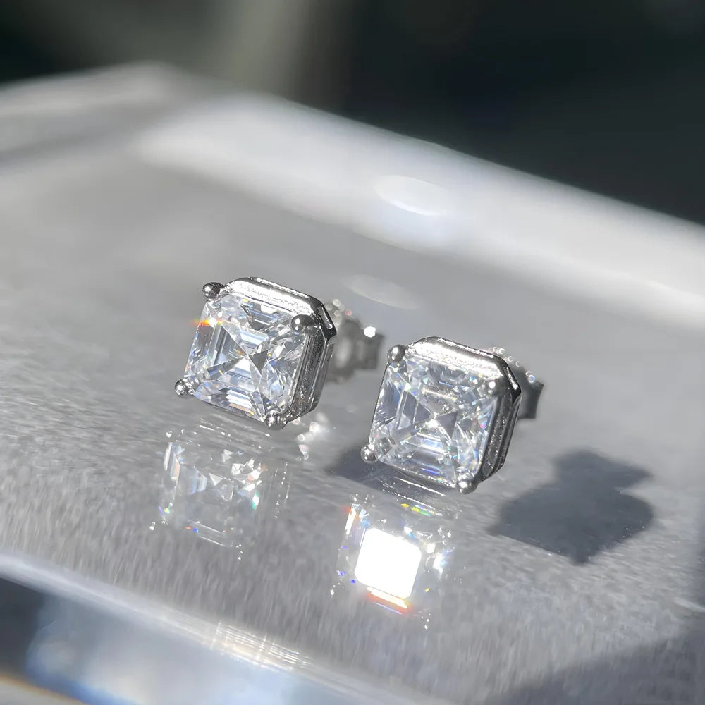 MuShan Brand Jewelry 925 Sterling Silver Ear Hoops 1CT Moissanite Geometric for Her Platinum Plated MST Patent Hypoallergenic