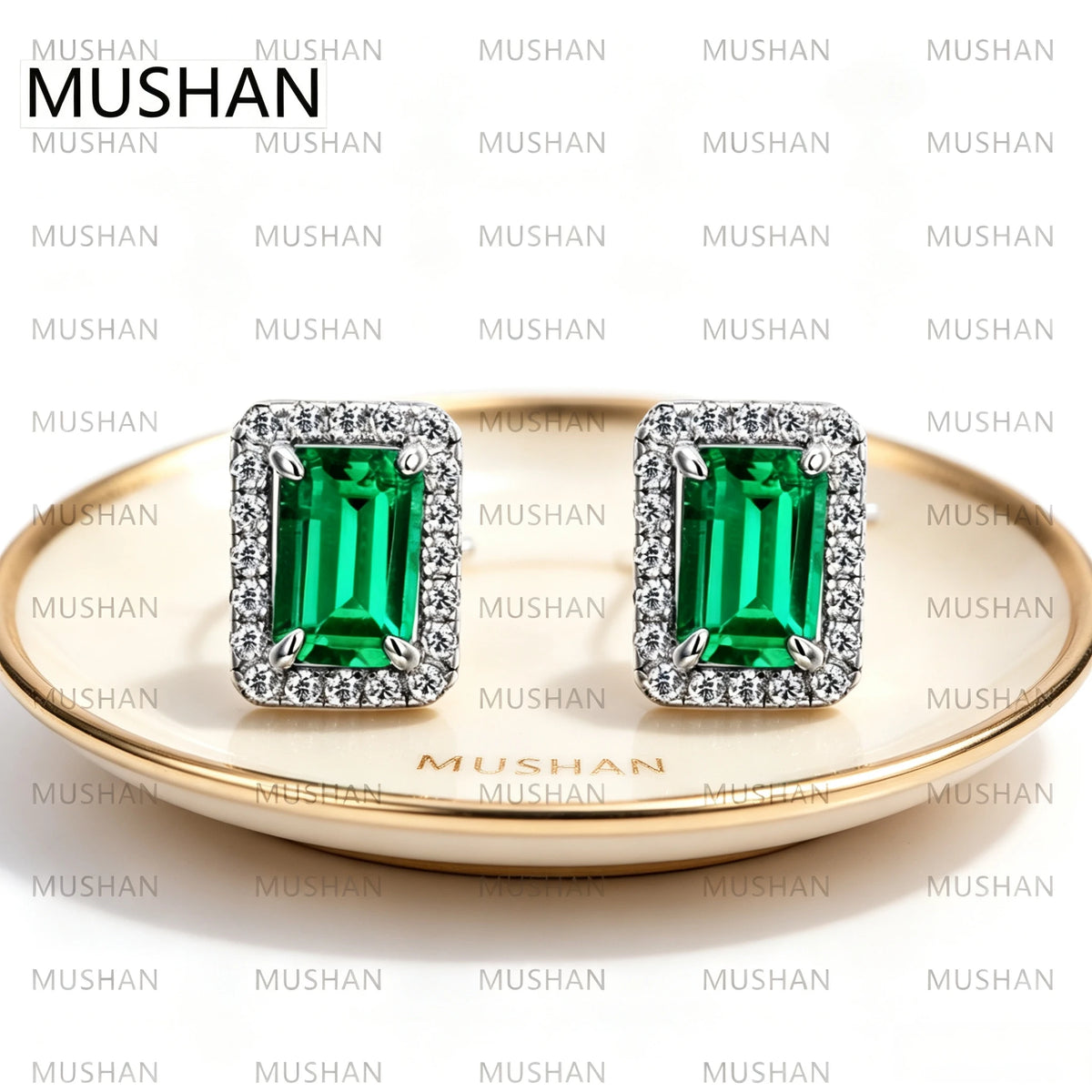 Boucles d'oreilles à clous MUSHAN Luxury Jewelry en argent sterling 925 pour femme, boucles d'oreilles à clous avec émeraude de laboratoire certifiée GRC
