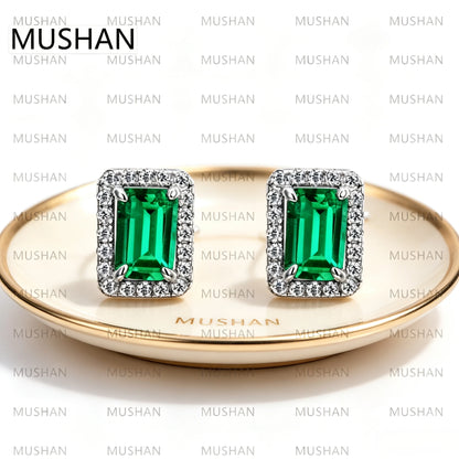 Boucles d'oreilles à clous MUSHAN Luxury Jewelry en argent sterling 925 pour femme, boucles d'oreilles à clous avec émeraude de laboratoire certifiée GRC