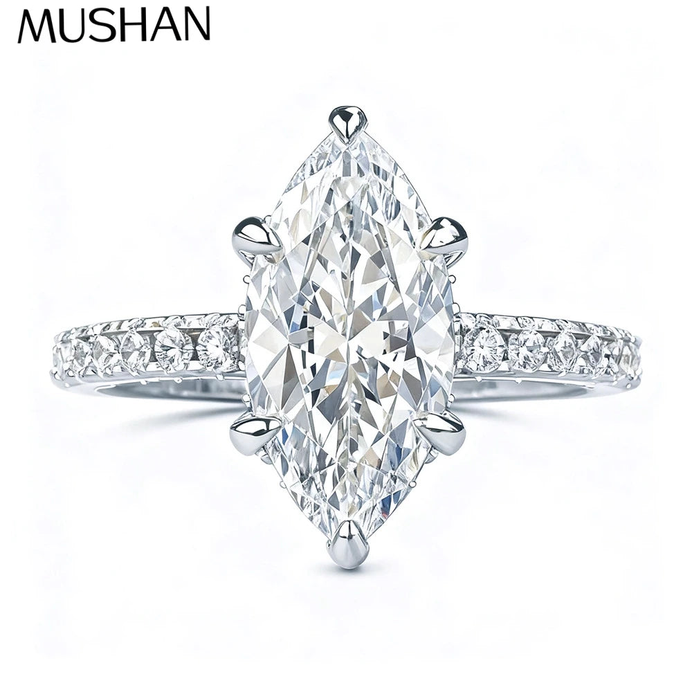 MuShan Designer Jewelry 925 Sterling Silver Ring VVS Moissanite Present Ring for Her 18K Gold Plated MST Patent Fine Jewellery