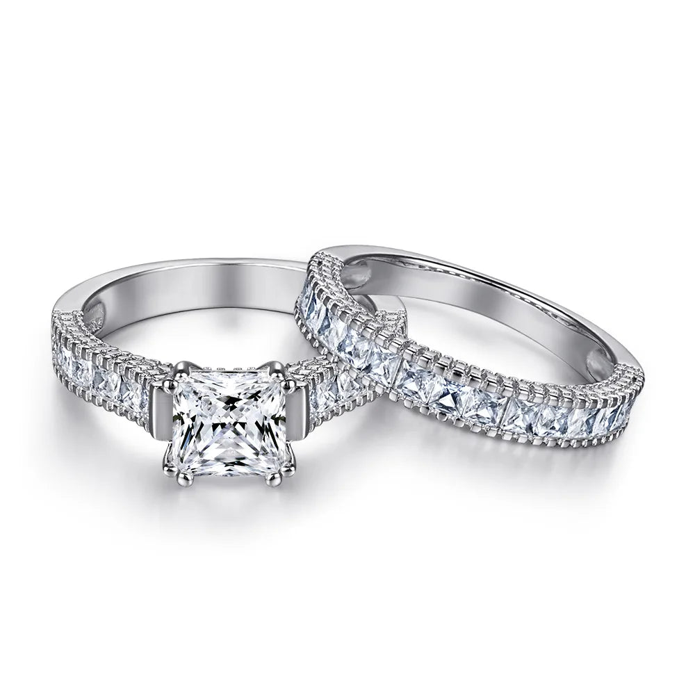 MuShan Jewelry 925 Sterling Silver Rings Bands Rings Bands Ring 7A Cubic Zirconia Rings Bands Timeless Anniversary  Women Gift