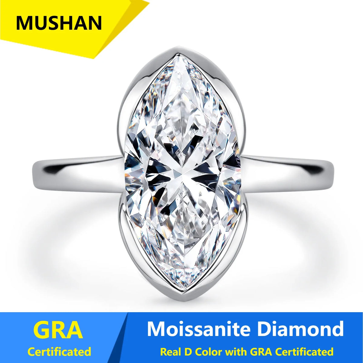 MUSHAN Luxury Jewelry 925 Sterling Silver Ring Band Women GRA Certificated Moissanite Diamond Emerald D Color Rings Fine Jewelry