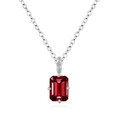 MuShan Jewelry 925 Sterling Silver Necklace Lab Grown Ruby Asscher Daily Wear for Women 18K Gold Plated Anniversary Necklace