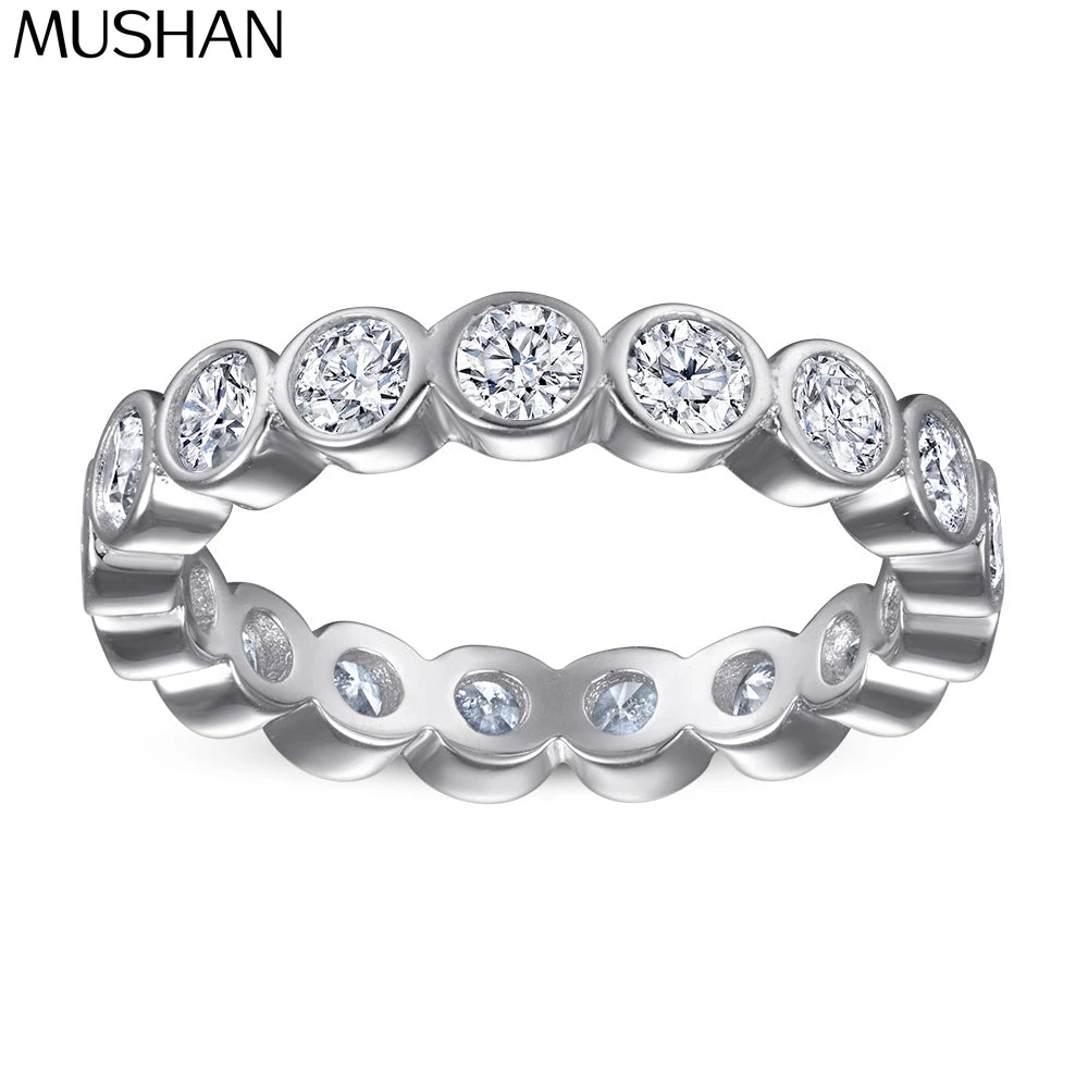 MuShan Brand Jewelry 925 Sterling Silver Ring Cubic Zirconia 5A Grade Round Casual for Bride Real Gold Plated Fine Jewelry Rings