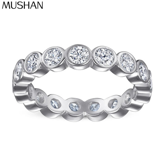 MuShan Brand Jewelry 925 Sterling Silver Ring Cubic Zirconia 5A Grade Round Casual for Bride Real Gold Plated Fine Jewelry Rings