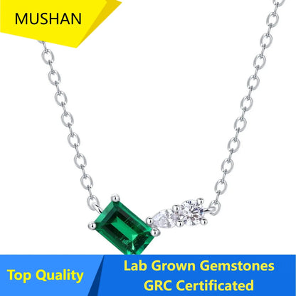 MUSHAN Luxury Jewelry 925 Sterling Silver Chain Pendant Necklace Lab Grown Emerald Ruby Gemstones Necklaces Pendants GRC Jewelry