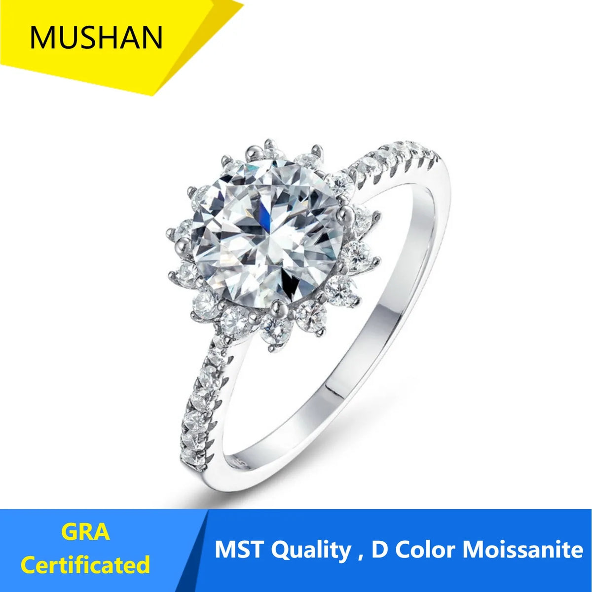 MUHAN Luxury Jewelry  925 Sterling Silver Ring Wedding Band  Women GRA Certificate Moissanite Diamond Rings D Color Fine Jewelry