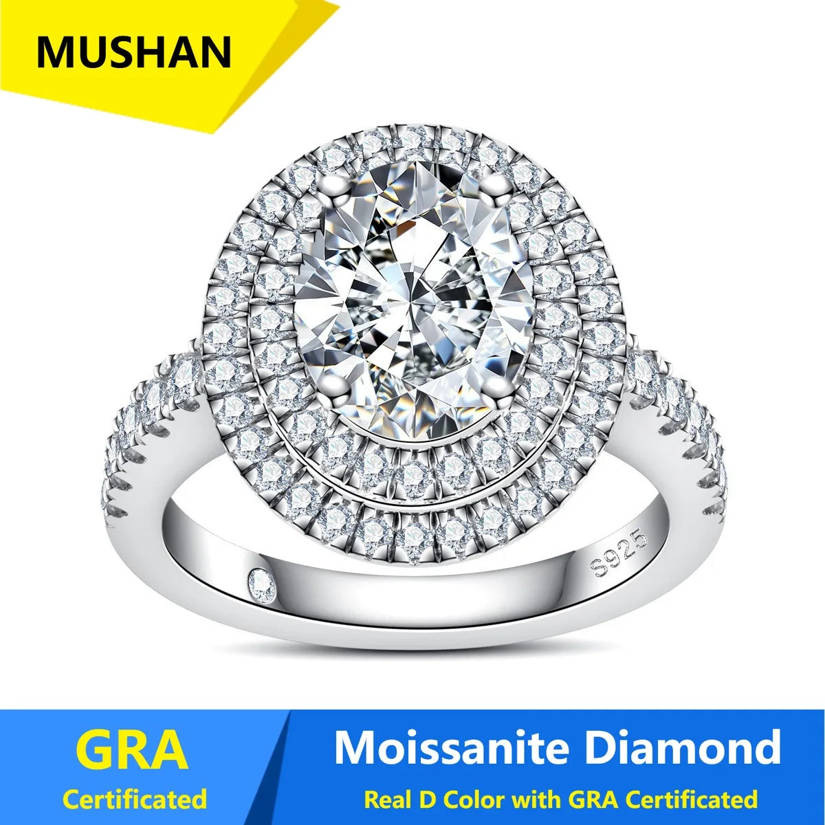 MUSHAN Luxury Jewelry 925 Sterling Silver Ring Band Women GRA Certificated Moissanite Diamond Emerald D Color Rings Fine Jewelry